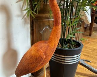Original Hand Carved Primitive Egret on Stand by PAUL JOHNSGARD