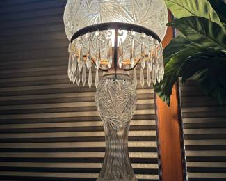 Antique Victorian American Brilliant Cut Crystal Glass Lamp 