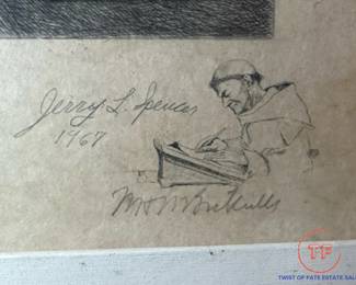 W.H.W. BICKNELL Etching after HOWARD PYLE "Richard de Bury Tutoring Young Edward III"