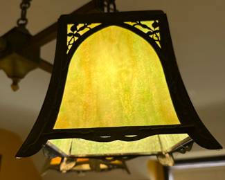Arts and Crafts Era Light Fixture with Original Slag Glass Inserts