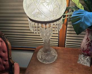 Antique Victorian American Brilliant Cut Crystal Glass Lamp 