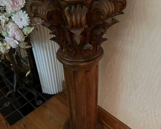 Antique Carved Wood Corinthian Style Column