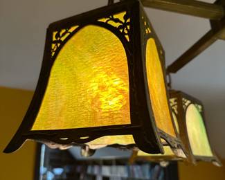 Arts and Crafts Era Light Fixture with Original Slag Glass Inserts