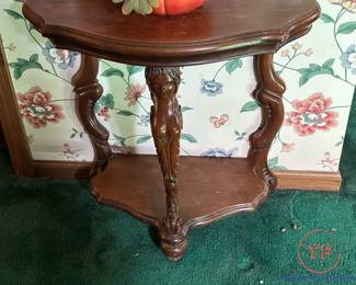 Victorian Demilune Hand Carved Table with Harpy