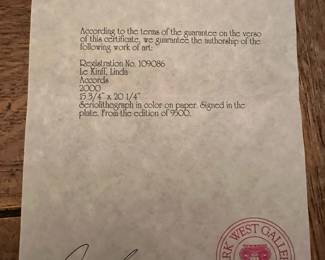 Seriolithograph "Accords" by LINDA LE KINFF with COA 
