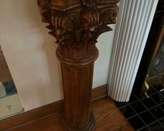 Antique Carved Wood Corinthian Style Column