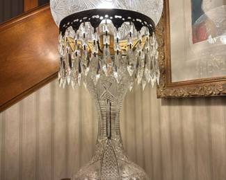 Antique Victorian American Brilliant Cut Crystal Glass Lamp 
