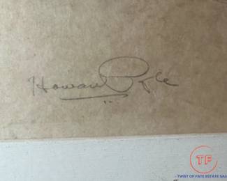 W.H.W. BICKNELL Etching after HOWARD PYLE "Richard de Bury Tutoring Young Edward III"