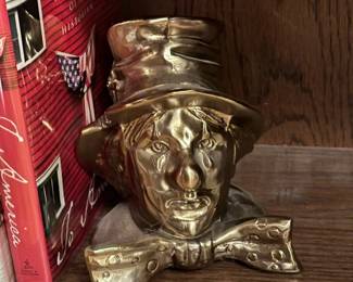 Vintage PM CRAFTSMAN Brass Clown Bookends