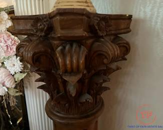 Antique Carved Wood Corinthian Style Column