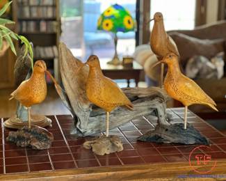 Original Primitive Long Billed Curlew Carvings by PAUL JOHNSGARD