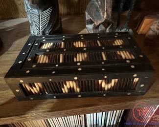 Handmade African Wood Box with Porcupine Quill Accents
