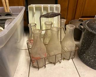 Vintage Milk Bottles and Carrier