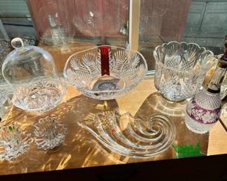 2 Waterford bowls and Bohemian crystal decanter