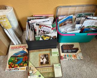 embroidery kits, needlepoint magazines, crafting.