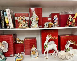 Many Fitz& Floyd Christmas nativity and dishes, bowls.
