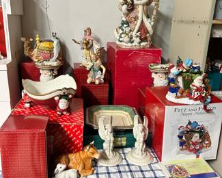MANY Fitz & Floyd Nativity figures and Santas all in original boxes.