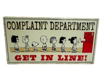 Lot 196 3 Bid(s)
Complaint Department Peanuts Gang Open Road Sign