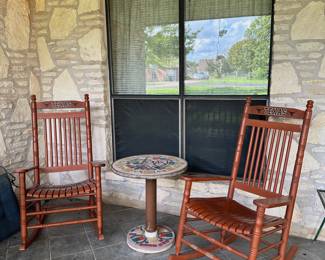 Texas Longhorn rocking chairs and Texas table