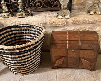 Basket and wooden decor box