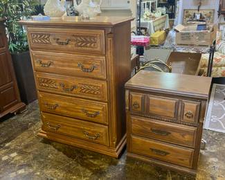 Solid Wooden 5-Drawer Dresser and Night Stand