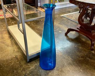 Mid Century Modern BLENKO 29" Hand Blown Blue Glass Vase (Valued at $725)