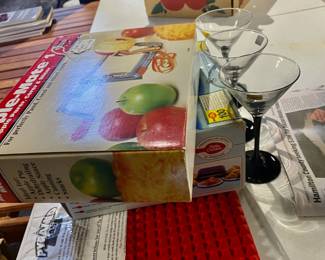 Apple Parer, Corer, and Peeler, and Martini Glasses