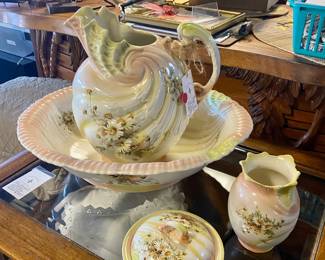 Victorian 4-Piece Wash Basin Set, Stamped Signed 4278