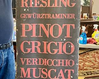 Two Vintage 6' Vinyl Wine Banners on Cast Iron Hanging Rods