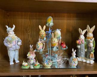 Easter Rabbits, Easter Tree with Eggs, and Figurines 