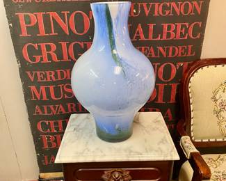 22" Vintage MAKORA Hand Blown Vase in dripped Green, Blue, and White (Valued at $395)
