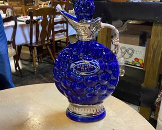 c.1963 JIM BEAM, C. Miller, cobalt blue grapes Whiskey Decanter (empty) 
