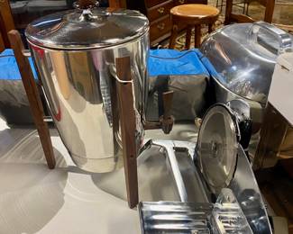  MCM RIVAL 20-30 Cup Coffee Maker with Wooden Legs (Like New) and a RIVAL Stainless Food Slicer (Never Used)
