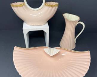 Vintage Lenox Pink, Crean & Gold - Wedding Basket Vase - Shell Fan - Pitcher
