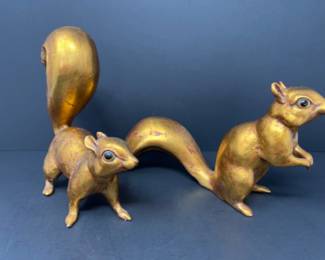 Vintage MCM Anthony Freeman McFarlin Gold Ceramic Squirrels - CA Pottery