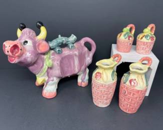 Vintage MCM Thames Purple Cow Salt & Pepper - Oil & Vinegar Set