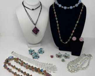 Vintage Rhinestone & Crystal Jewelry - Aurora Borealis Necklaces - Brooches