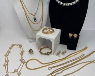 Vintage Nina Ricci, Cora, Seiko, Frangos - Gold Tone & Rhinestone Jewelry