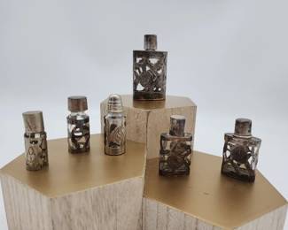 Art Nouveau Glass & Sterling Silver Overlay Perfume Bottle Collection