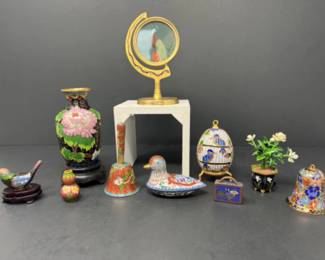It's A Small World - Vtg Cloisonne Miniatures - Brass & Glass w/Embroidery
