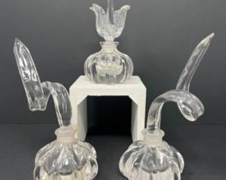 Artisan Hand Blown Clear Crystal Perfume Bottles with Intricate Stoppers