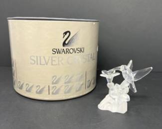 Swarovski Crystal Figurine Hummingbird w/Flowers #166184 w/ Box