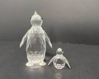 2pc Swarovski Crystal Large & Mini Penguins Figurine Set