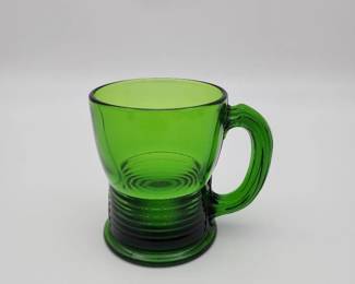 Vintage Emerald Green Art Deco Punch Bowl & 12 Cups