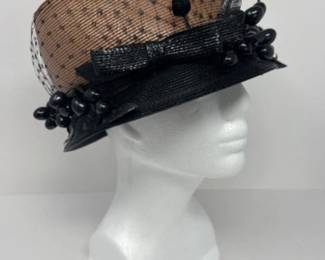 Mid Century Black & Tan Woven Womens Hat w/ Box