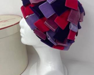 Very Mod Mr. John Jr Velvet Hat in Original Box - Jewel Tones