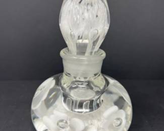 Vintage St. Clair Joe Rice Clear & White Floral Art Glass Perfume Bottle