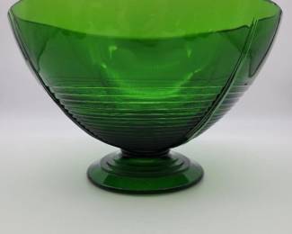 Vintage Emerald Green Art Deco Punch Bowl & 12 Cups