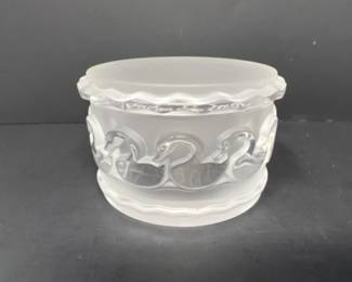 Canards (Ducks) Art Glass Powder Box by Lalique France - Signed