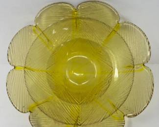 Sunshine Yellow Hand Blown Art Glass Flower Petal Bowl - 13"D